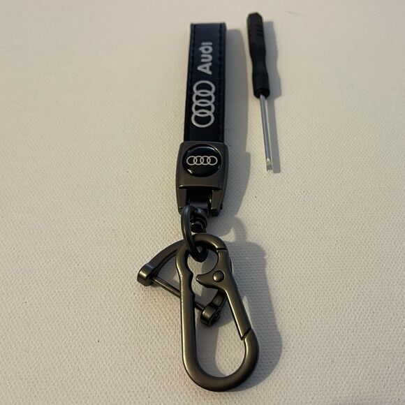 Audi Key Fob Keychain in Black Leather with Logo NWT - Picture 2 of 5